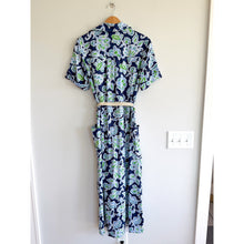 Load image into Gallery viewer, Zara Floral Pattern Button Front Pockets Belted Maxi Shirt Dress Blue XS
