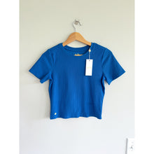 Load image into Gallery viewer, Lilly Pulitzer Minnie Knit Short Sleeve Crew Neck Cropped Top Barton Blue S NWT
