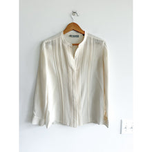 Load image into Gallery viewer, Vince Silk Pintuck Long Sleeve Button Front Blouse Cream 2
