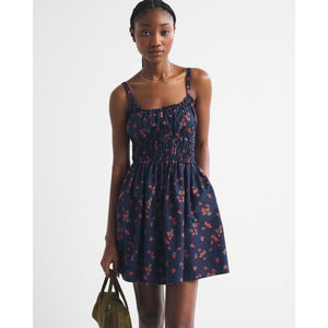 Abercrombie & Fitch Bra-Free Smocked Waist Mini Dress Blue M NWT