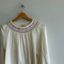 Load image into Gallery viewer, Madewell Superlight Jacquard Embroidered Smocked Blouse Cream S
