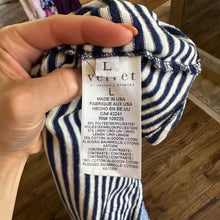 Load image into Gallery viewer, Velvet by Graham &amp; Spencer Linen Blend Striped Twist Front Dress Navy White
