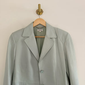 Agnona Leather Single-Breasted Lined Blazer Green 46