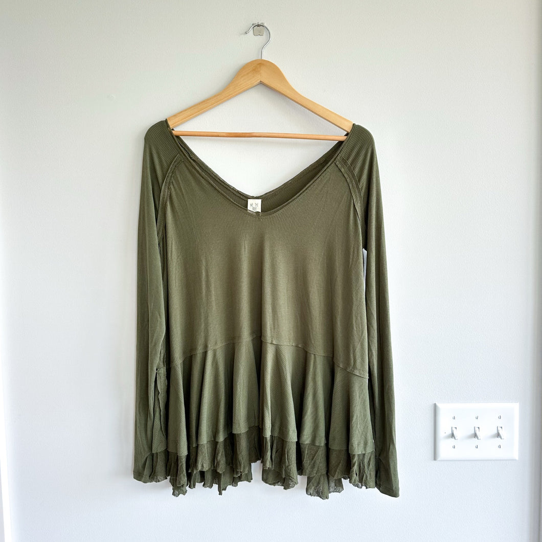 We The Free Free People Ribbed Oversized Top Moss S NWT