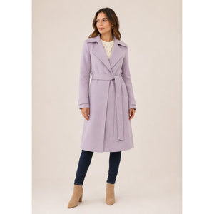 Badgley Mischka Double Face Wool Tie Waist Wrap Trench Coat Purple S