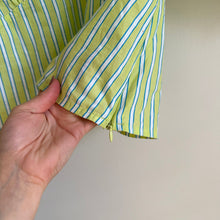 Load image into Gallery viewer, Sanctuary V-Neck Striped Puff 3/4 Sleeve Poplin Blouse Green L
