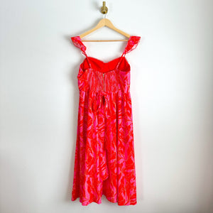 NWT Vestique Summer Plans Ruffles Sweetheart Neck Midi Dress Red L