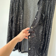 Load image into Gallery viewer, Porter Collective Sequins Townes Sheer Button Front Long Sleeve Blouse Black L

