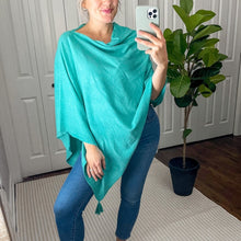 Load image into Gallery viewer, Sage Designs Asymmetrical T-Cape Poncho in Turquoise Green
