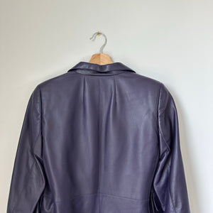 AKRIS Lamb Nappa Leather Collared Blazer Purple 12