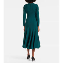 Load image into Gallery viewer, Carolina Herrera Crepe Pleated Midi Cocktail Dress Pine Green
