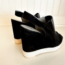 Load image into Gallery viewer, Gina Suede Crystal Embellished Platform Wedge Sandals Black 39
