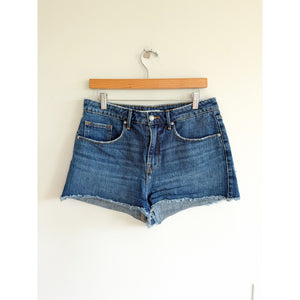 Good American Raw Hem Denim High Rise Cut-Off Shorts Blue 8