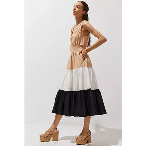 Anthropologie Maeve Tiered Colorblock Sleeveless Tie Back Maxi Dress 10