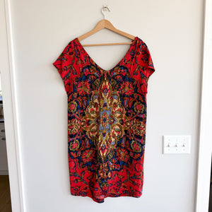 Anthropologie Maeve Printed V-Neck Mini Shift Dress Red L