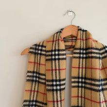 Load image into Gallery viewer, Burberry Nova Checkered Pattern Fringe Rectangle Scarf Brown One Size
