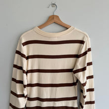Load image into Gallery viewer, Tanya Taylor Cody Striped Twist Front Midi Bodycon Dress Cream Brown L
