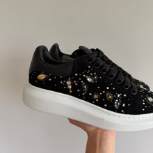 Load image into Gallery viewer, Alexander McQueen Crystal Sun Embellished Low Top Sneakers Black NEW

