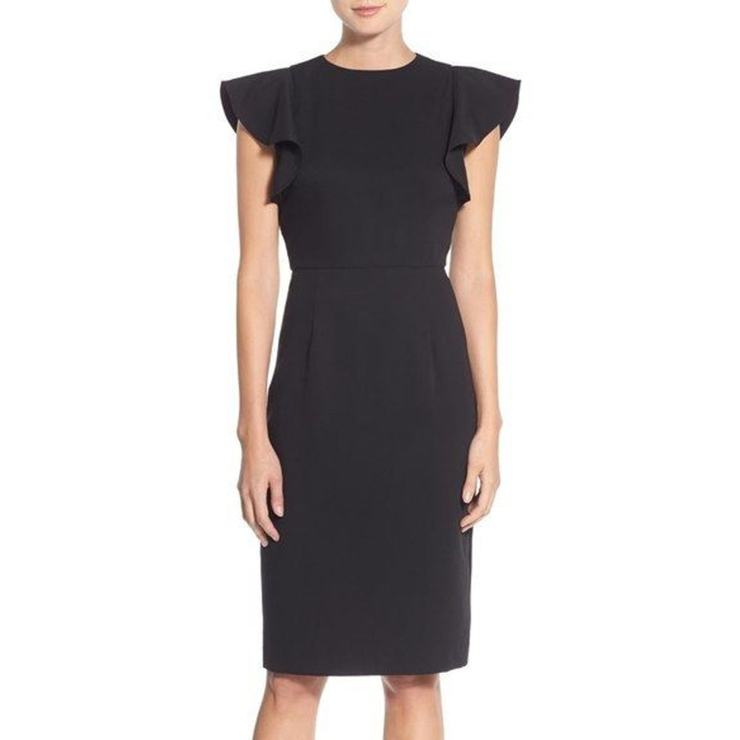 Chelsea28 Crew Neck Flutter Sleeve Mini Sheath Dress Black 4
