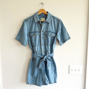 Universal Thread Button Front Denim Short Sleeve Romper Blue 6