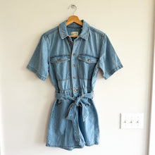 Load image into Gallery viewer, Universal Thread Button Front Denim Short Sleeve Romper Blue 6
