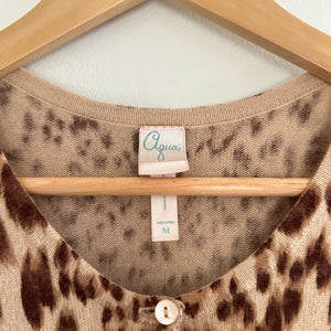 Aqua Cashmere Leopard Print Button Front Cardigan Sweater Brown M