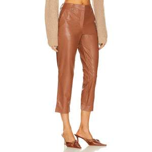 Commando Faux Leather 7/8 High Rise Casual Trouser Pants Cocoa Brown L