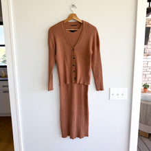 Load image into Gallery viewer, Rachel Zoe Ribbed Knit Button Front Cardigan Mini Tank Dress Set Brown S
