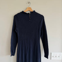 Load image into Gallery viewer, Treasure &amp; Bond Ruffle Hem Long Sleeve Knit Sweater Dress Navy Blue S NWT
