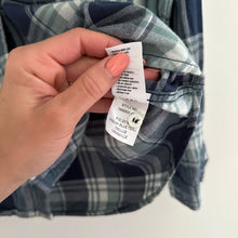 Load image into Gallery viewer, Paige Truddy Trellis Plaid Brushed Button Down Flannel Shirt Blue/Teal S
