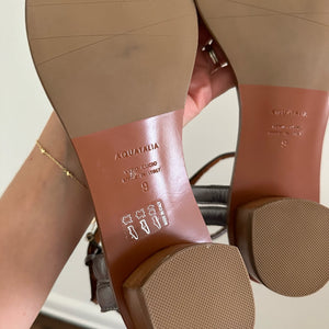 NEW Aquatalia Leather Ankle Strap Open-Toe Flat Sandals Silver 9