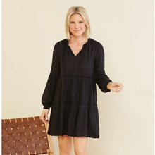 Load image into Gallery viewer, Rails Everly Long Sleeve Tiered V-Neck Mini Dress Black S
