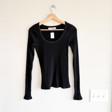 Load image into Gallery viewer, Project Social T What's The Scoop Washed Rib Long Sleeve Top Black L NWT
