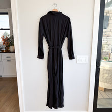 Load image into Gallery viewer, Allie Rose Linen Blend Belted Button Front Jumpsuit Black S
