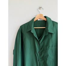 Load image into Gallery viewer, The Frankie Shop Curvy Hem Long Sleeve Side Slit Cotton Button Up Shirt Green M
