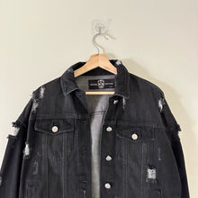 Load image into Gallery viewer, Hipchik Couture Star Embellished Distressed Denim Jacket Black L
