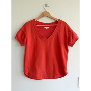 Madewell (Re)sourced Terry Sweatshirt V-Neck Short Sleeve T-Shirt Red XS
