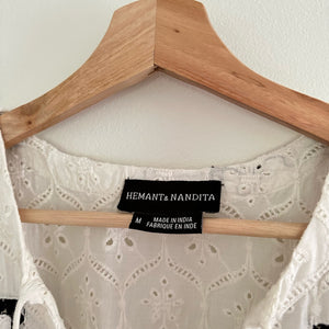 Anthropologie Hemant & Nandita Aditya Embroidered Eyelet Tassel Casual Mini Dress White M