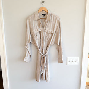 Banana Republic Linen Blend Button Up Utility Long Sleeve Shirt Dress Cream S