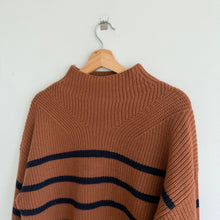Load image into Gallery viewer, A.L.C Louise Striped Merino Wool Mock Neck Pullover Sweater Brown M
