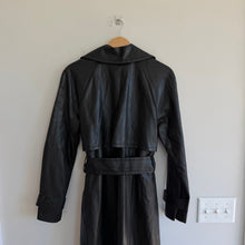 Load image into Gallery viewer, Express Faux Leather Belted Mid Length Trench Coat Black M NWT
