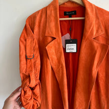 Load image into Gallery viewer, ST. JOHN Silken Suede Slouchy Strap Sleeve Jacket Soft Sienna Orange NWT
