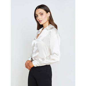 NWT L'Agence Tyler Silk Button Front Shirt Blouse Ivory L