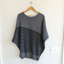 Load image into Gallery viewer, ST. JOHN Wool Asymmetrical Striped Knit Dolman Sleeve Pullover Sweater Gray M
