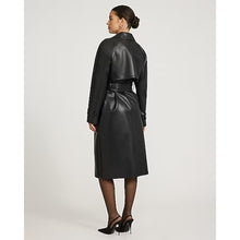 Load image into Gallery viewer, Express Faux Leather Belted Mid Length Trench Coat Black M NWT
