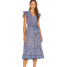 Load image into Gallery viewer, Cleobella Autumn Paisley Print Flutter Sleeve Smocked Midi Dress Blue L
