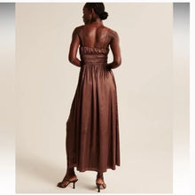 Load image into Gallery viewer, Abercrombie &amp; Fitch Smocked Bodice Satin Maxi Dress Brown XS
