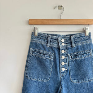 Free People Colette Crop Button-Fly Denim High Rise Jeans Blue 25