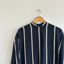 Load image into Gallery viewer, Rag &amp; Bone Jacklin Striped Pattern Draped Long Sleeve Mini Dress Navy XS NWT
