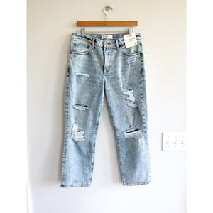 Abercrombie & Fitch The Boyfriend Mid Rise Distressed Straight Jeans Blue 30 NWT